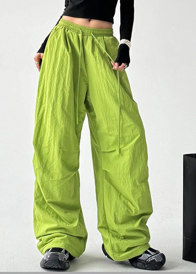 Vogue Red Pockets Tie Waist Warm Fleece Straight Pants Spring Ta063