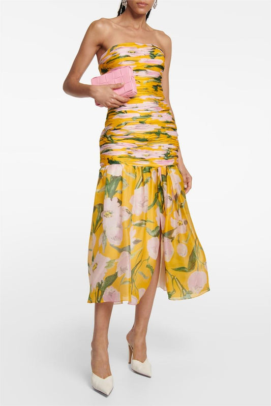 Ruched Strapless Midi Dress