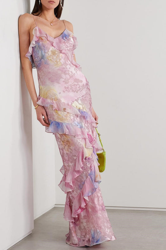Frill Sweetheart Neck Sleeveless Maxi Dress