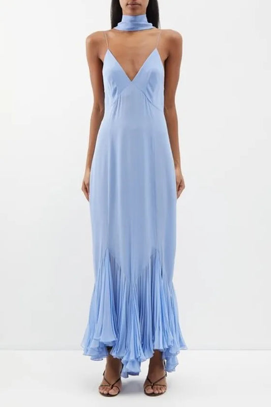 Frill Backless Slip Midi Dress