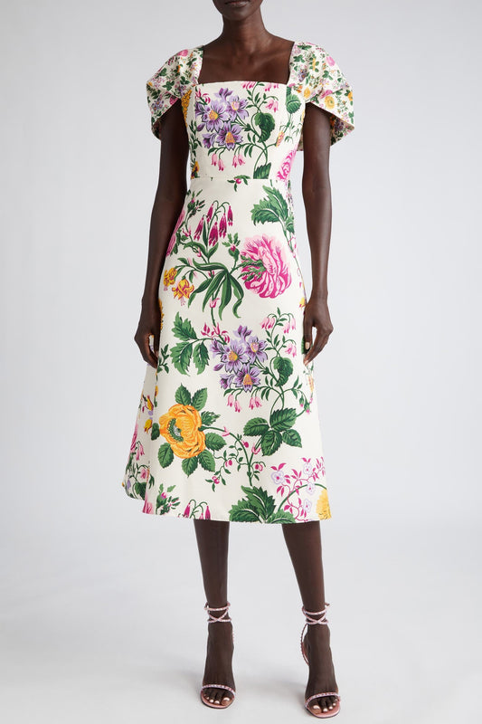 Bow Draped Short Sleeve Midi Dress