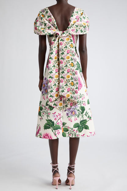Bow Draped Short Sleeve Midi Dress