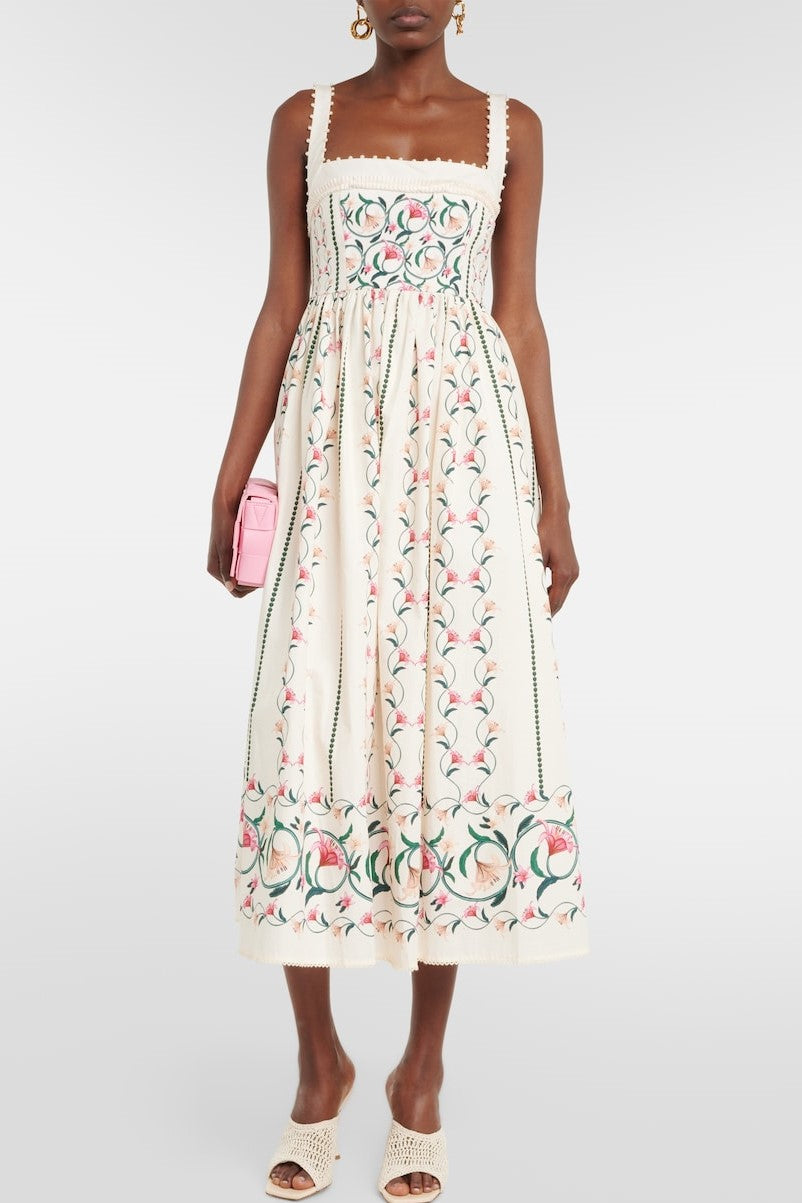 Square Collar Sleeveless Midi Dress