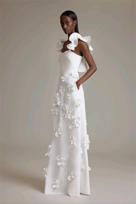 3d Flower Frill Sleeveless Maxi Dress