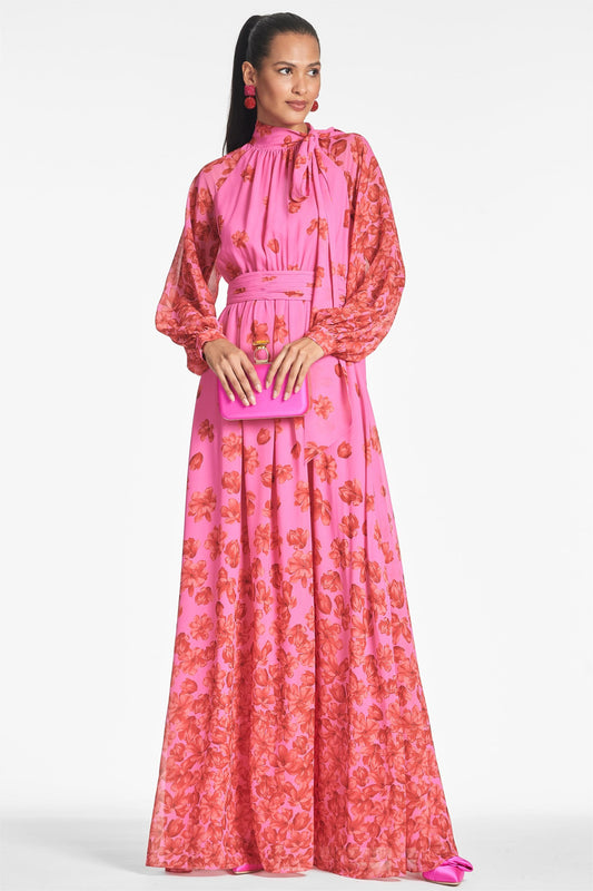Lantern Sleeve Lace Up Maxi Dress