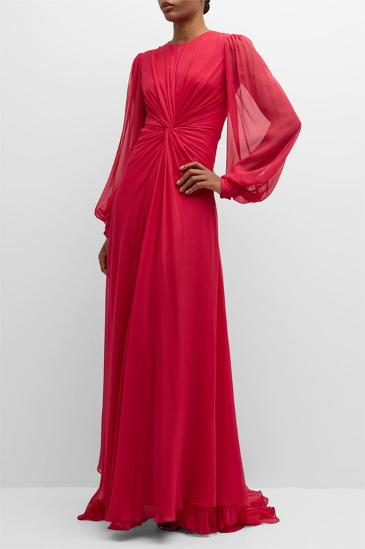 Knotted Lantern Sleeve Maxi Dress