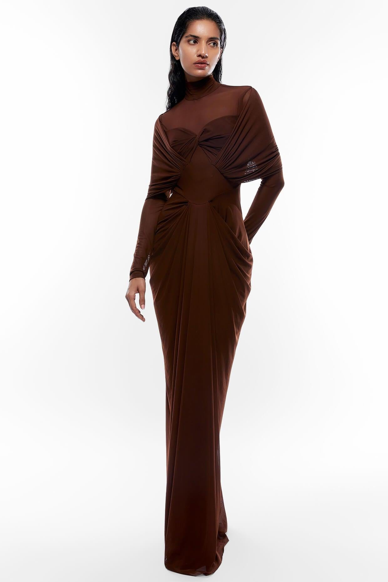 Jersey Ruched Long Sleeve Maxi Dress