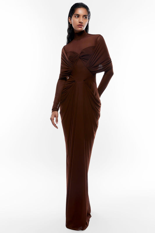 Jersey Ruched Long Sleeve Maxi Dress