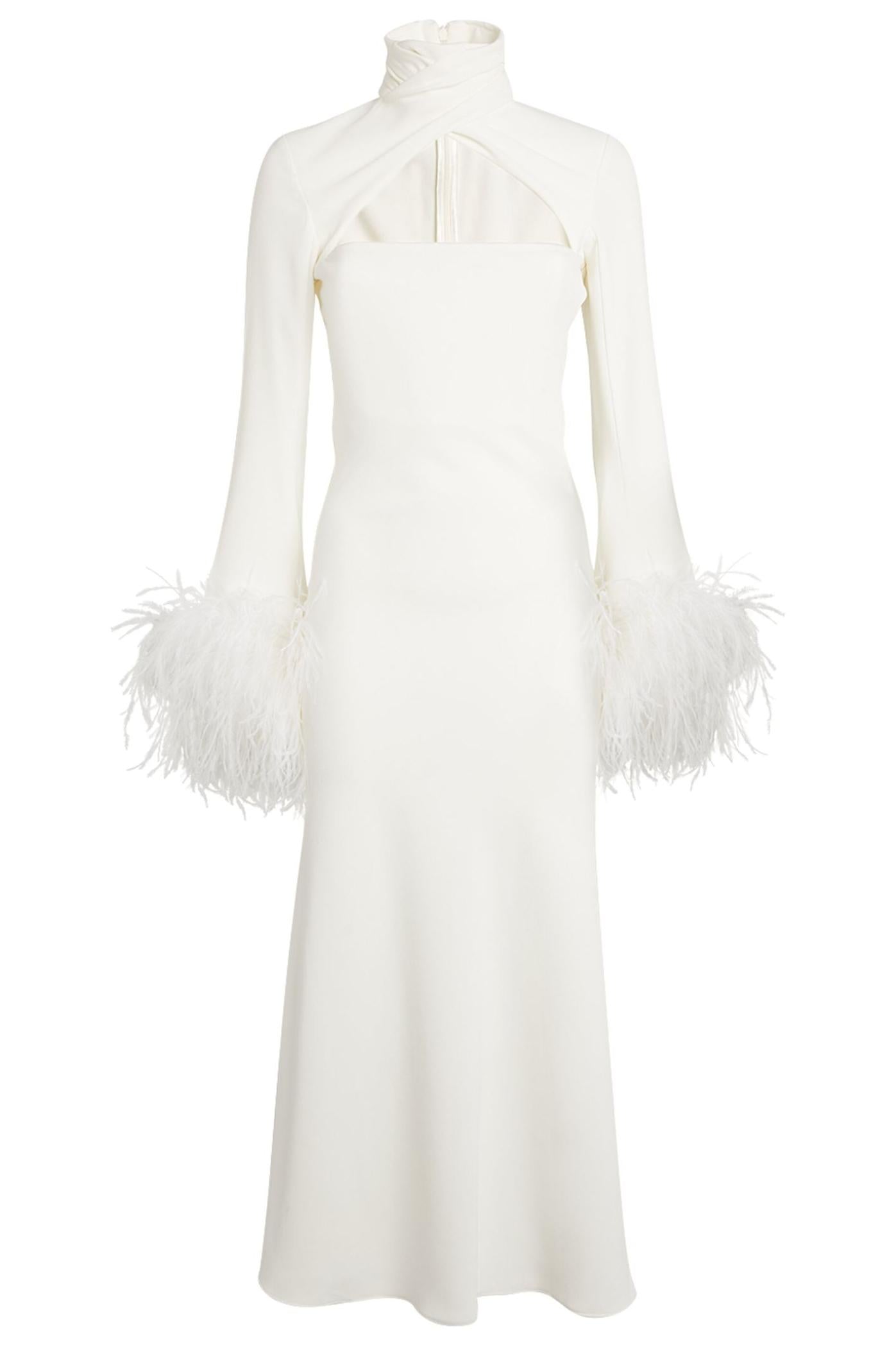 Feather High Neck Midi Dress