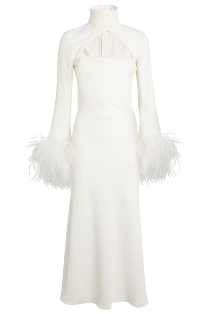 Feather High Neck Midi Dress