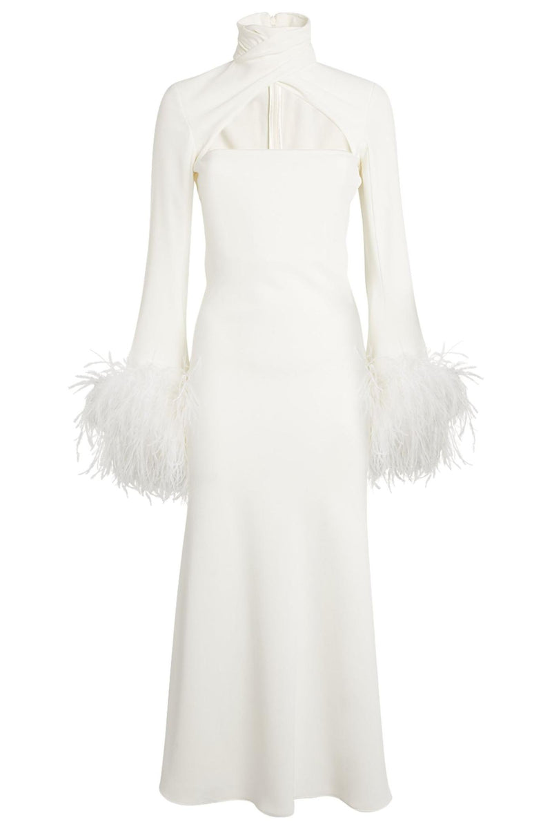 Feather High Neck Midi Dress