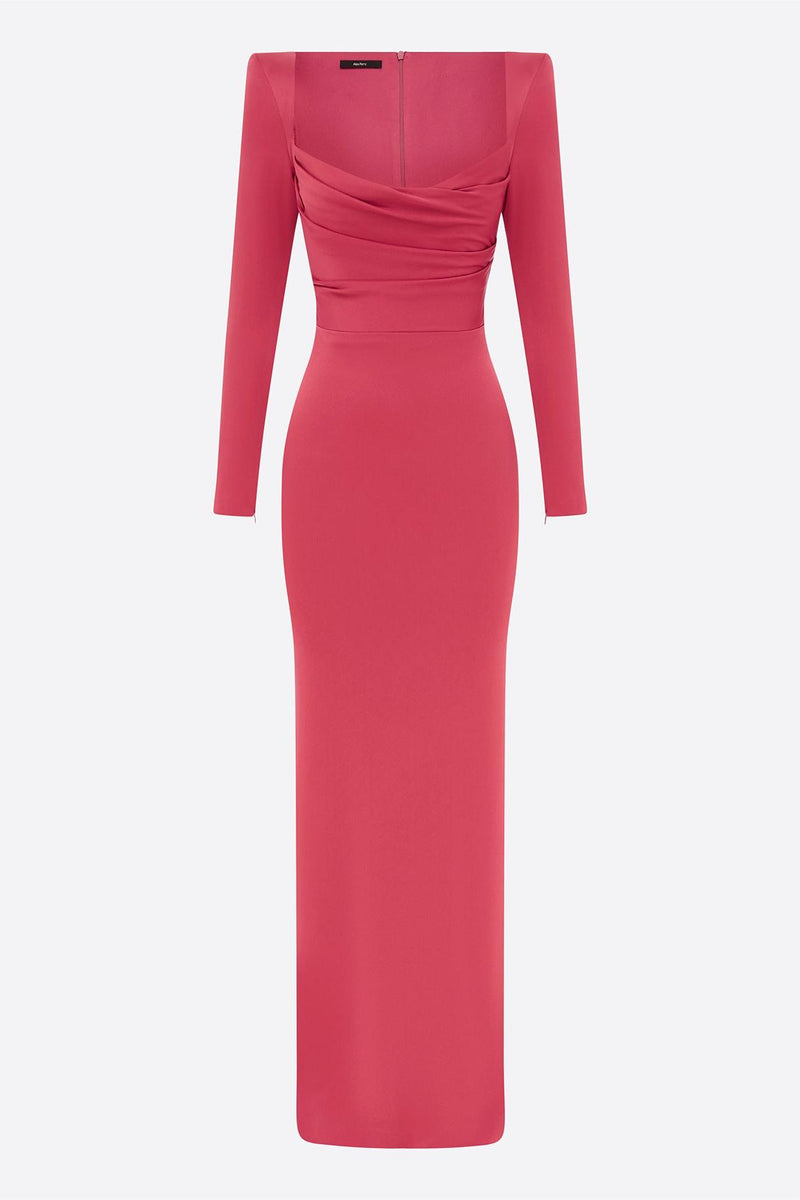 Satin Square Collar Long Sleeve Maxi Dress