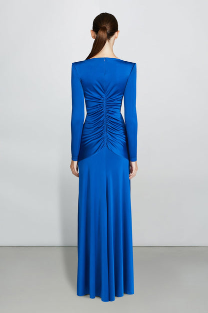 Gathered Boat Neck Midi Dress