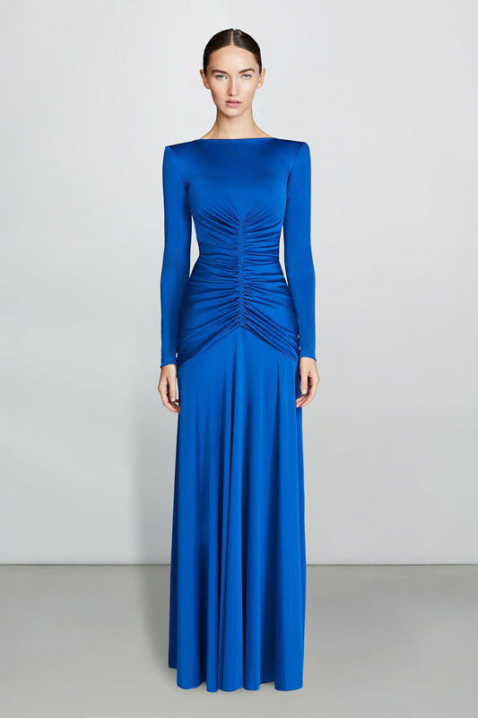 Gathered Boat Neck Midi Dress