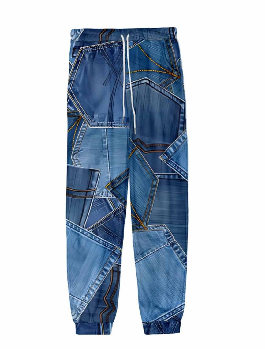 Imitation Denim High Waist Drawstring Loose Pants Bo5028