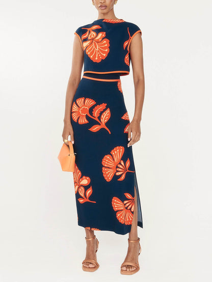 Exquisite Plant and Flower Print Slit Skirt