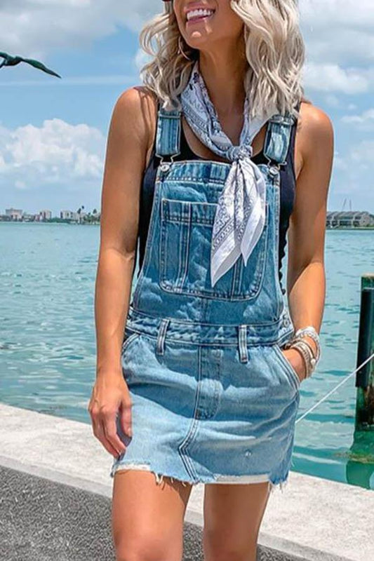 Blue Denim Overall Mini Dress
