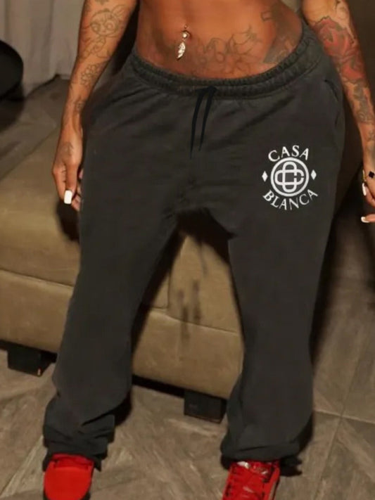 Letter Print Drawstring Sweatpants At8037