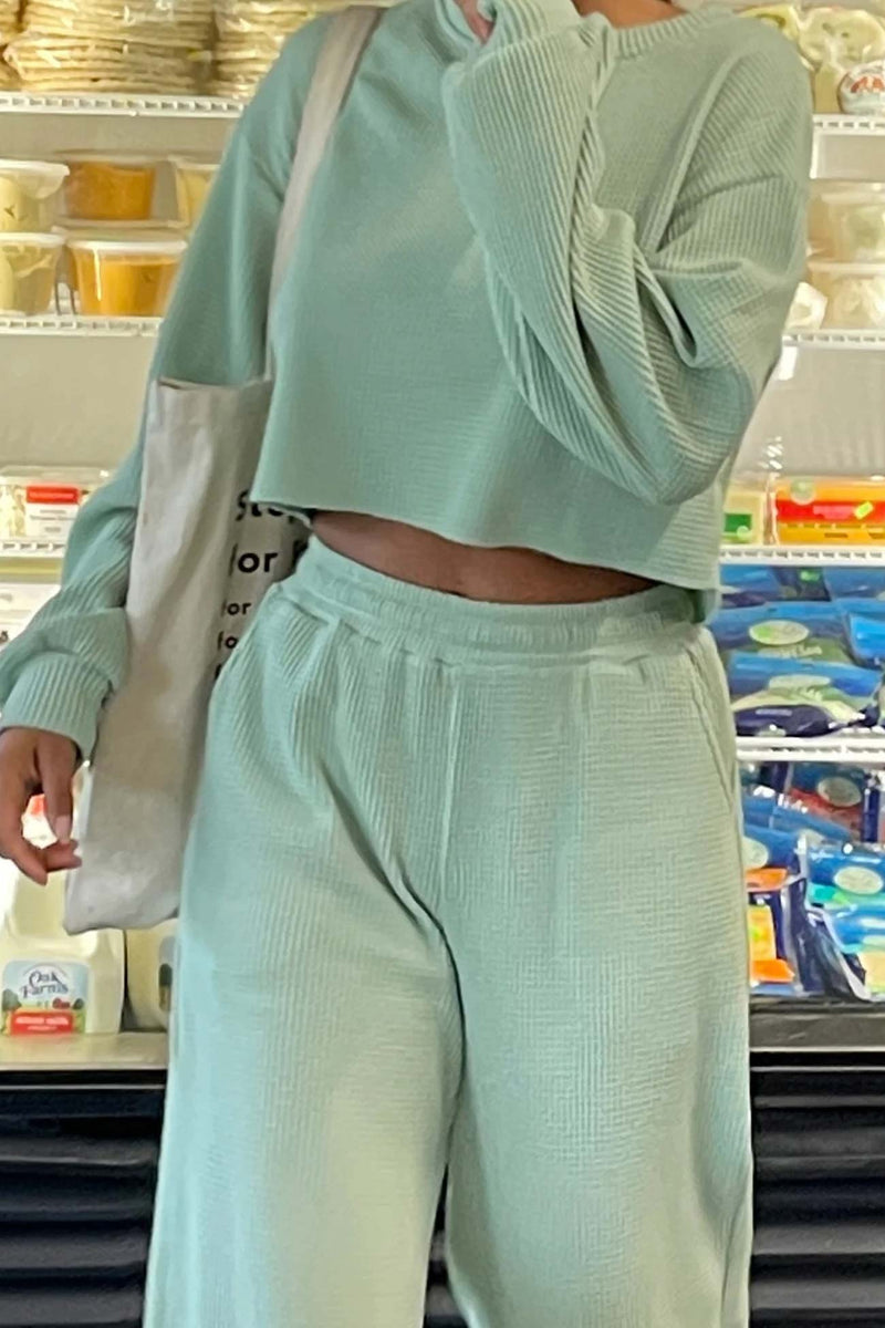 Waffle Sweatshirt Long Pants Set