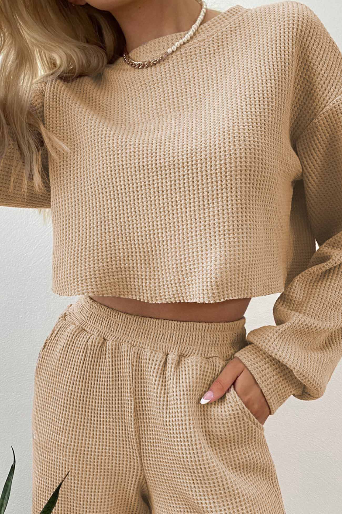 Waffle Sweatshirt Long Pants Set