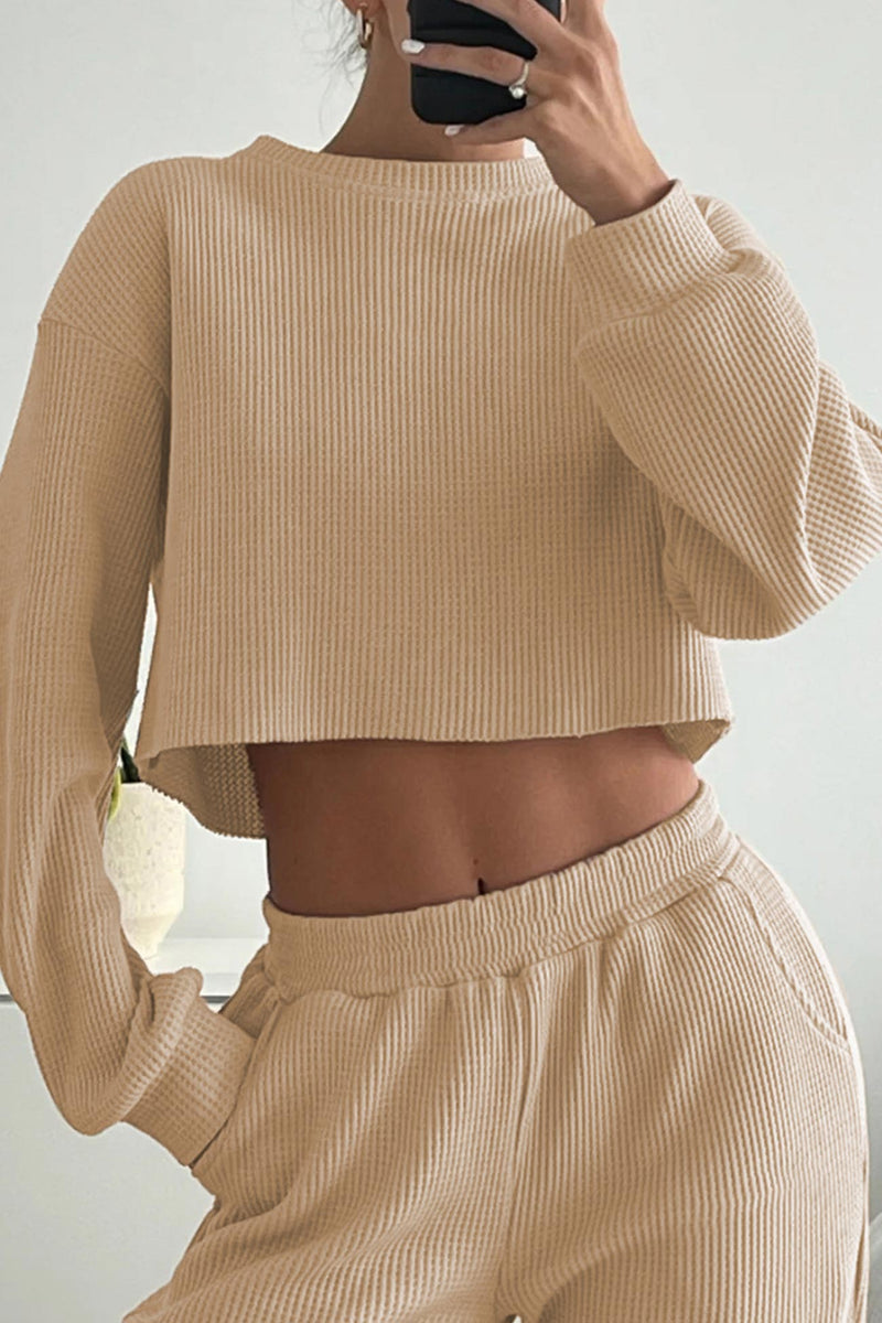 Waffle Sweatshirt Long Pants Set
