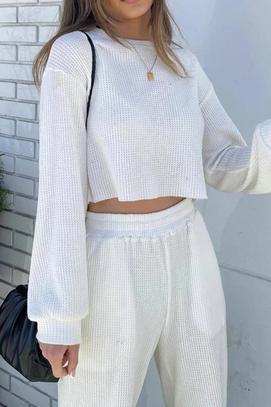 Waffle Sweatshirt Long Pants Set