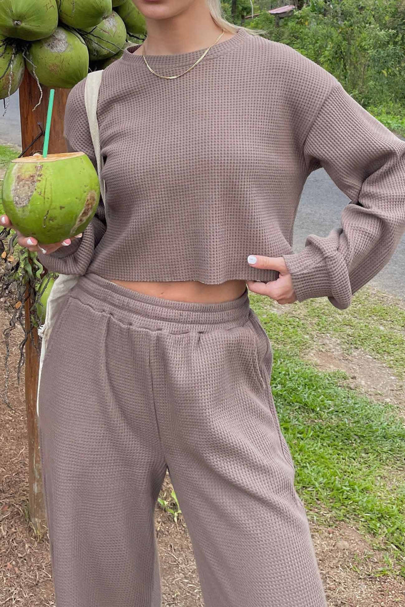 Waffle Sweatshirt Long Pants Set