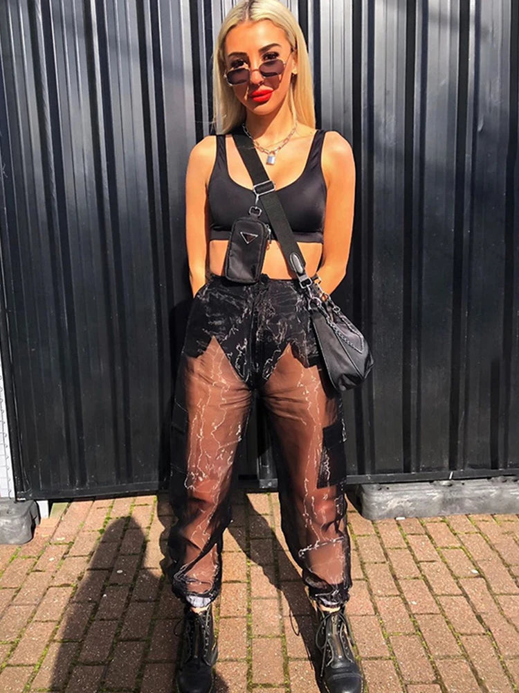 Summer See-through Patchwork Loose Sweatpants