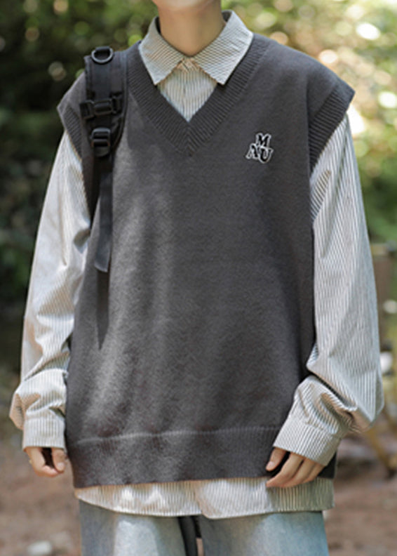 Warm Grey V Neck Knit Pullover Waistcoat Sleeveless Rj037