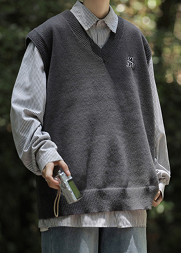 Warm Grey V Neck Knit Pullover Waistcoat Sleeveless Rj037