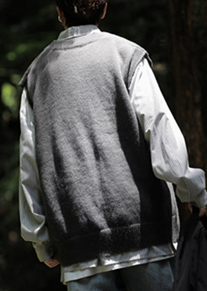 Warm Grey V Neck Knit Pullover Waistcoat Sleeveless Rj037