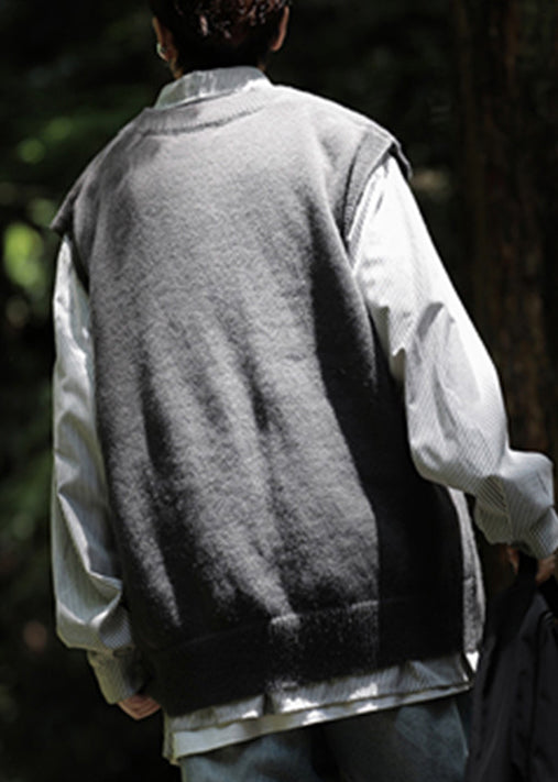 Warm Grey V Neck Knit Pullover Waistcoat Sleeveless Rj037
