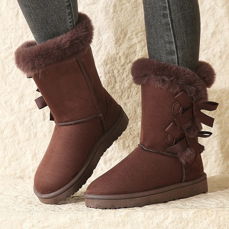 Waterproof Trend Bow Warm Mid-calf Thicked Plush Non-slip Snow Boot