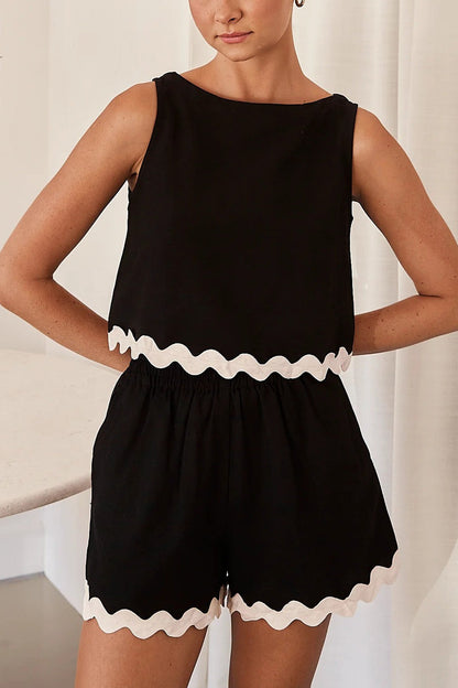 Wavy Hem Tank Top Shorts Suits