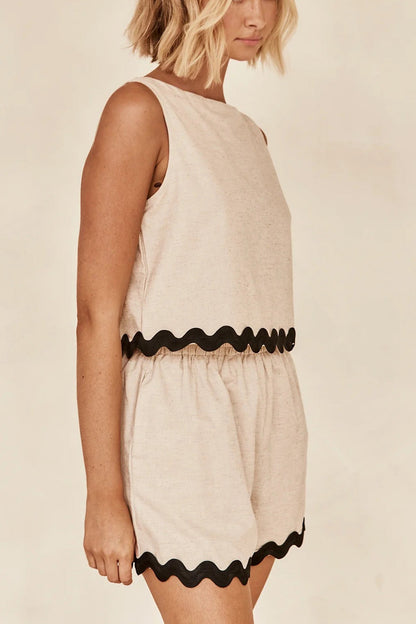 Wavy Hem Tank Top Shorts Suits