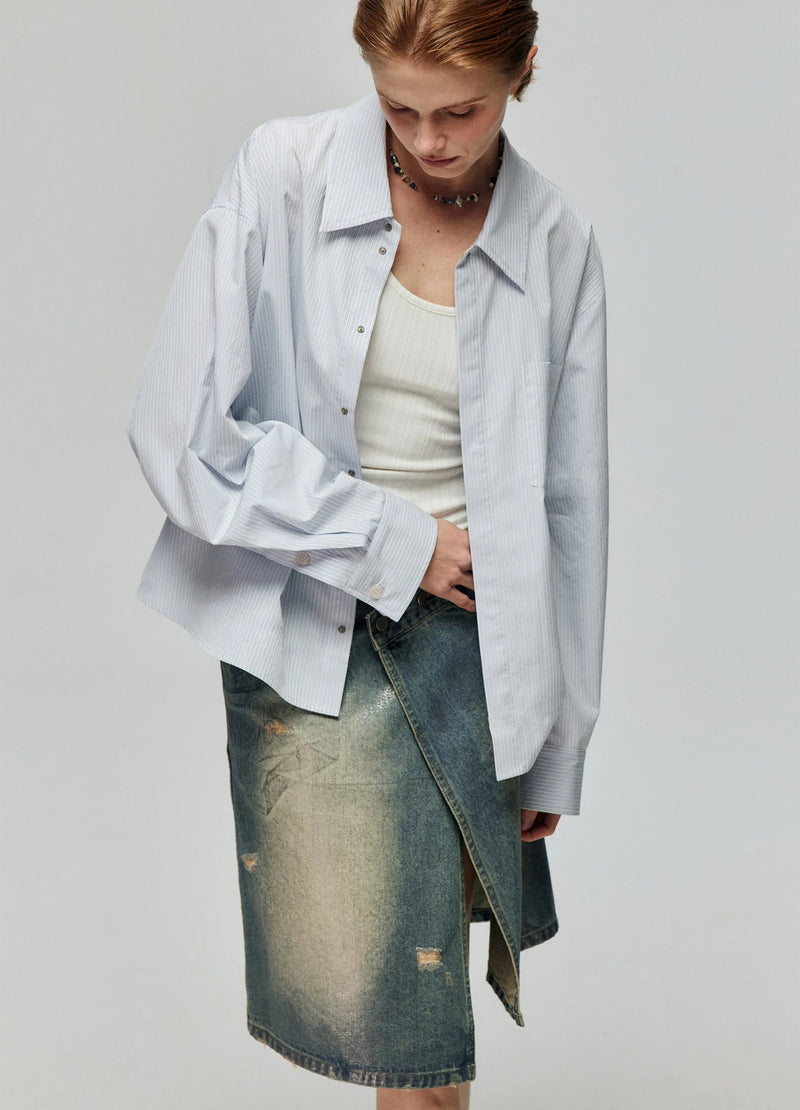 Distressed Denim Wrap Skirt