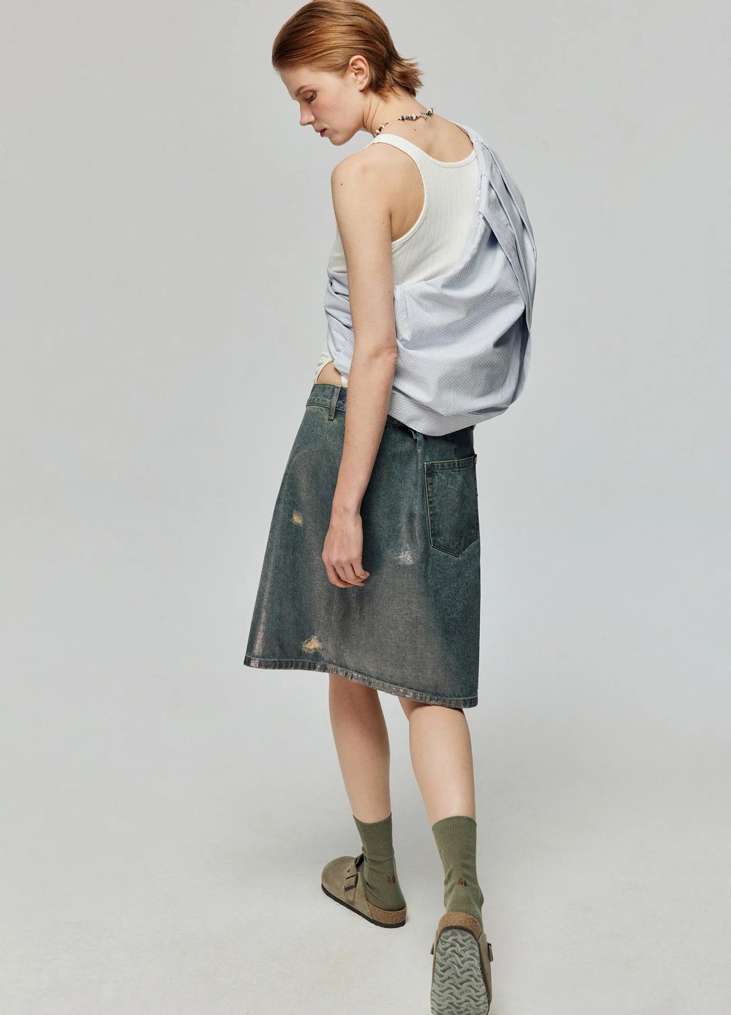 Distressed Denim Wrap Skirt