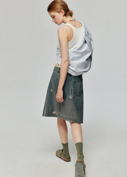 Distressed Denim Wrap Skirt
