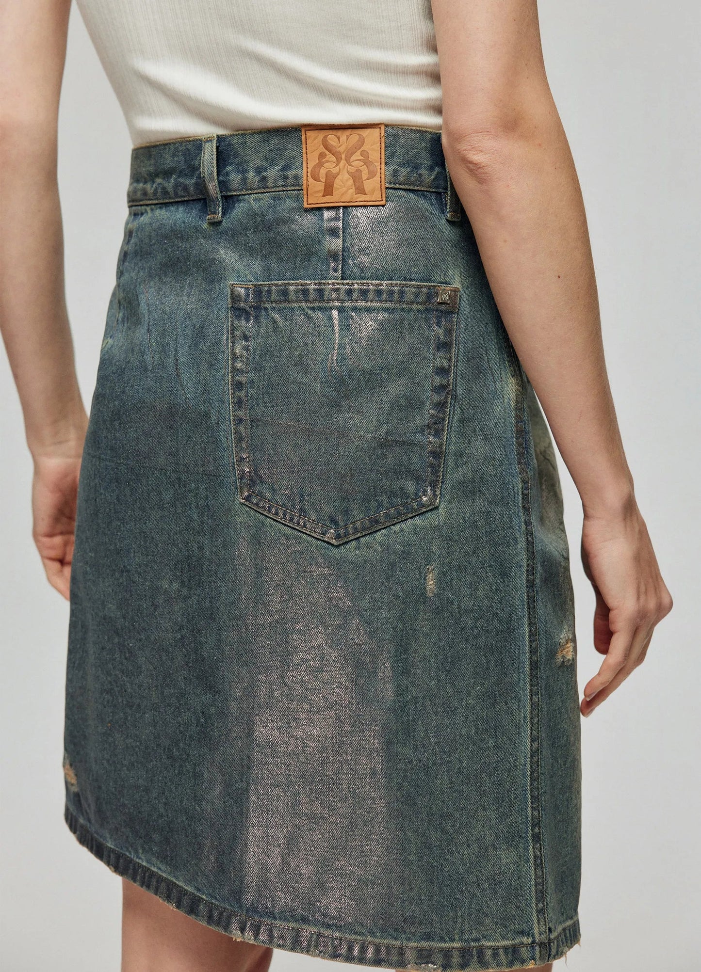 Distressed Denim Wrap Skirt