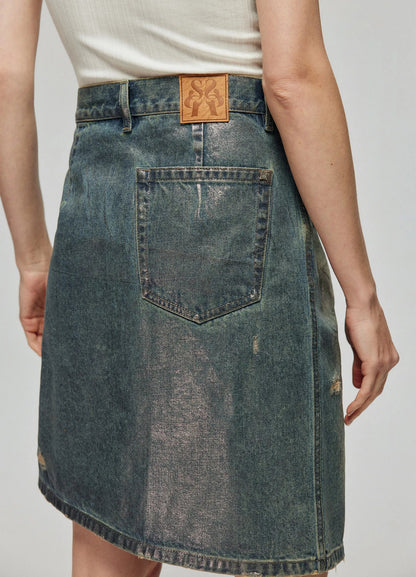 Distressed Denim Wrap Skirt