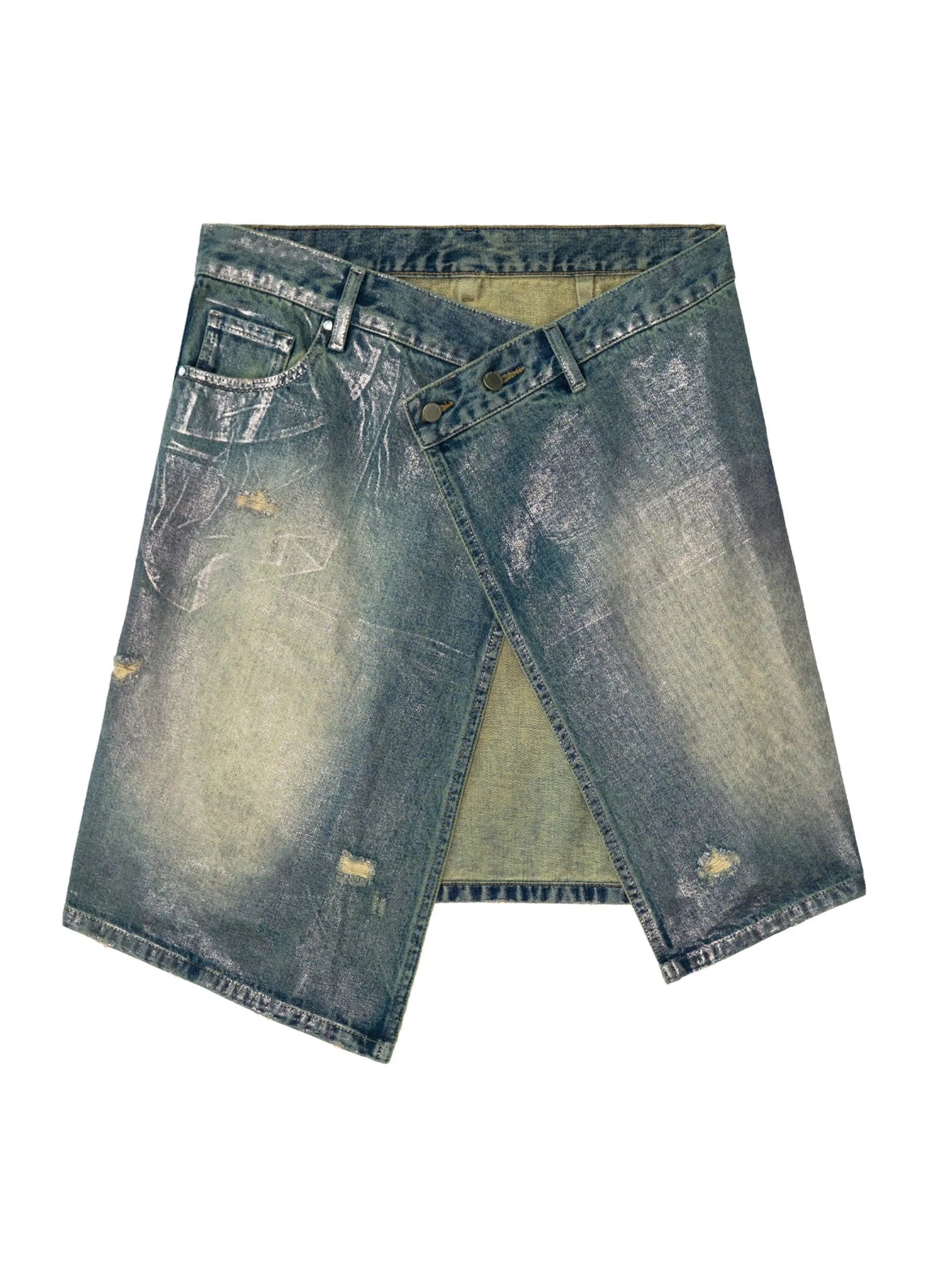 Distressed Denim Wrap Skirt
