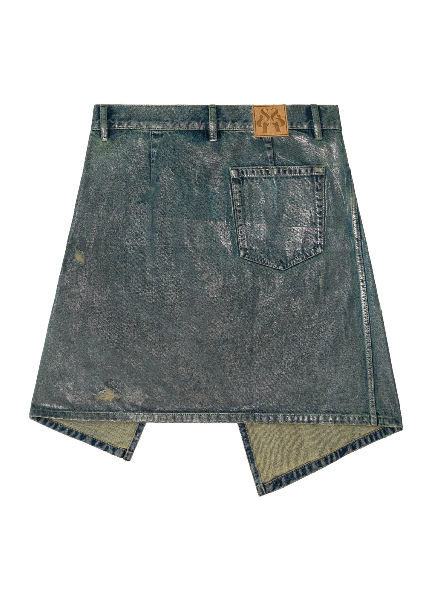 Distressed Denim Wrap Skirt