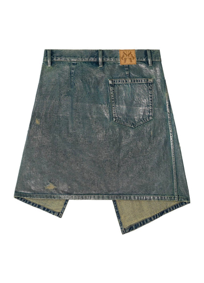 Distressed Denim Wrap Skirt