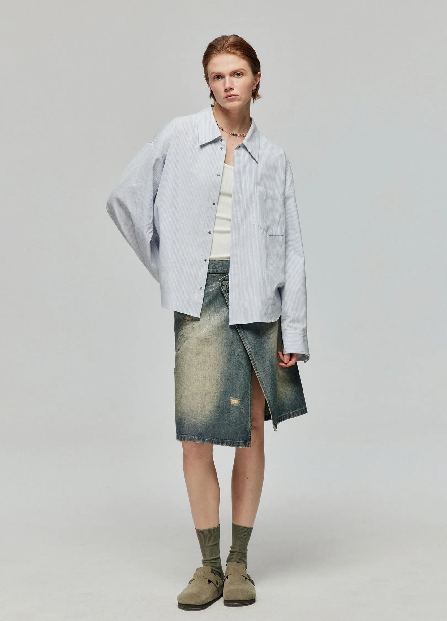 Distressed Denim Wrap Skirt