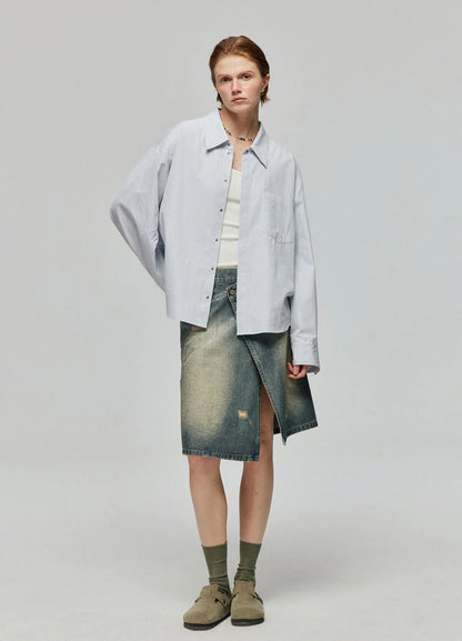 Distressed Denim Wrap Skirt