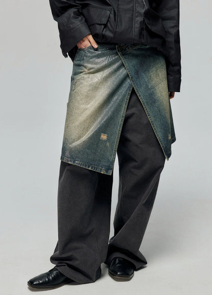 Distressed Denim Wrap Skirt