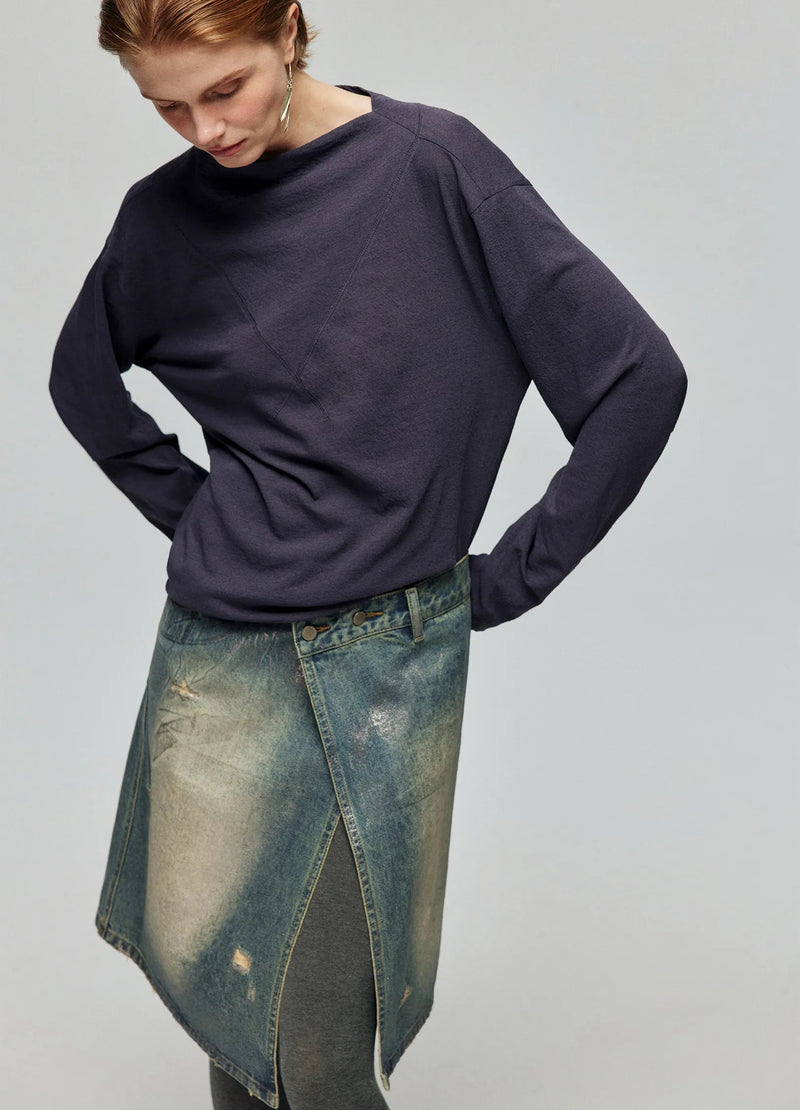 Distressed Denim Wrap Skirt