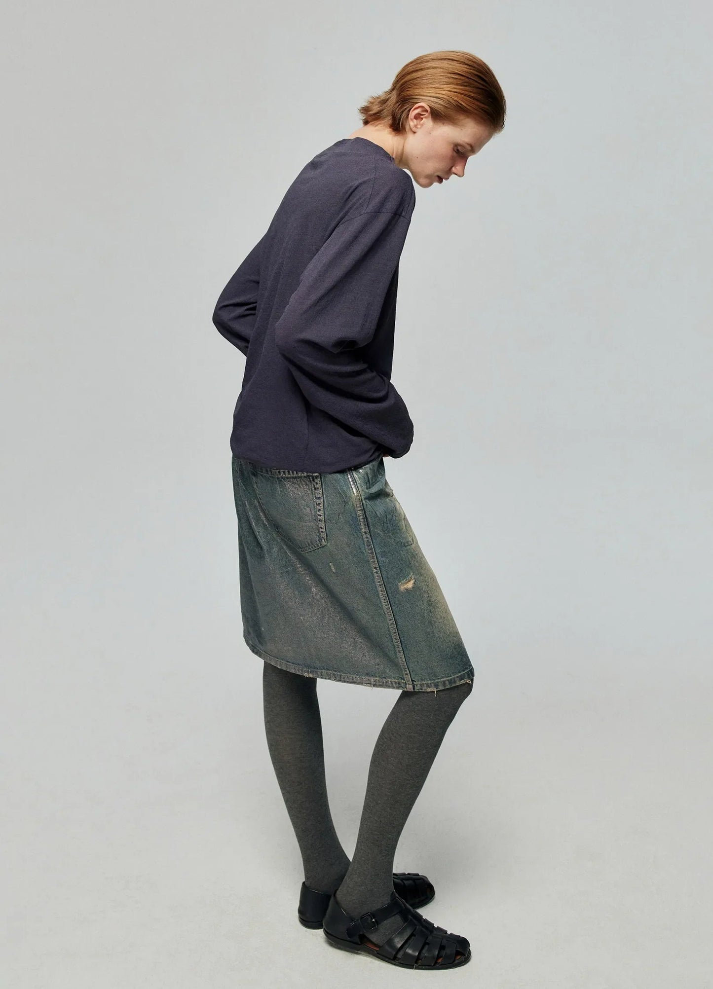 Distressed Denim Wrap Skirt