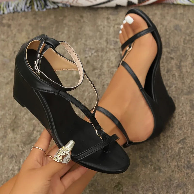 Wedges Shoes for New Simple Versatile Black High Summer Shoes Low Heel Pumps