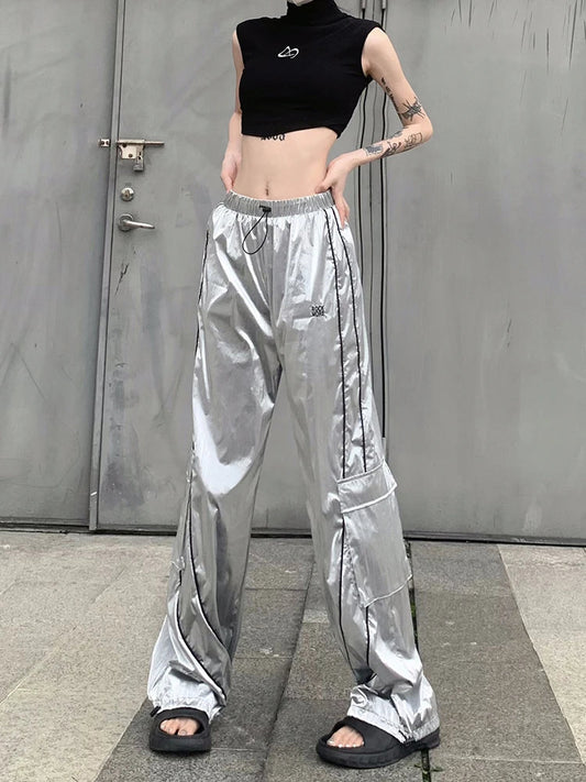 High Waist Silver Cargo Sweatpants